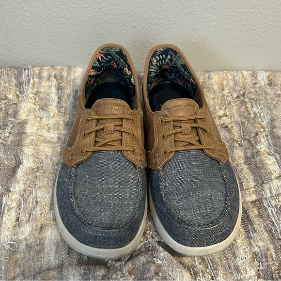 Skechers Denim and Tan Women's Slip-ins Boat Shoes - Picture 1 of 9